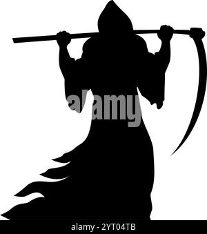 Grim Reaper of Death with scythe on shoulders. Vector icon on transparent background Stock Vector