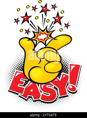 It's easy. Text with hand snapping finger gesture. Vector in comic book style on transparent background Stock Vector