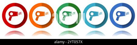 Hair dryer, beauty salon vector icons, flat icon set for logo design, webdesign and mobile applications, colorful web button collection in eps 10 Stock Vector