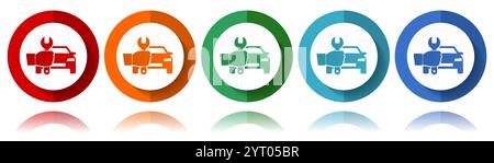 Car repair vector icons, flat icon set for logo design, webdesign and mobile applications, colorful web button collection in eps 10 Stock Vector