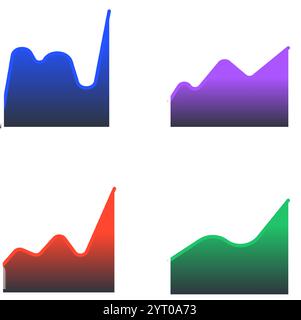 Featuring four vibrant business charts illustrating increasing, decreasing, fluctuating, and peaking trends, perfect for enhancing presentations and Stock Vector