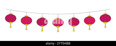 Paper lanterns hanging on string 2D cartoon object Stock Vector