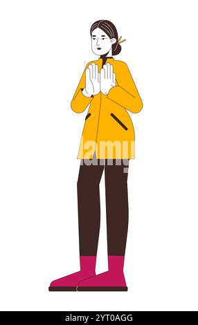 Modern chinese woman in autumn coat clapping hands 2D cartoon character Stock Vector