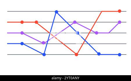 Colorful line graphs are representing key performance indicators and business data trends over a specific time period, providing valuable insights for Stock Vector