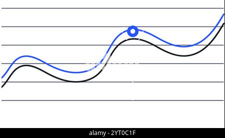 Two lines are representing data progression over time, one blue and one black, creating a visual representation of trends and a key intersection point Stock Vector