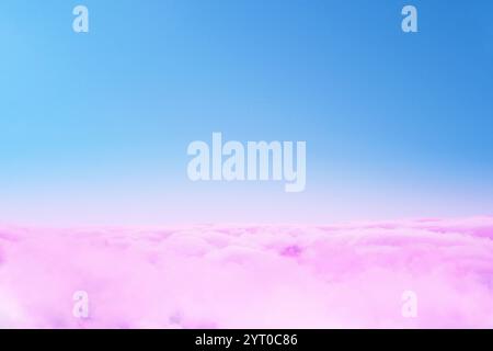 Amazing pink clouds with blue sky. Pastel colors. Flying in pink clouds, concept. Heaven Stock Photo