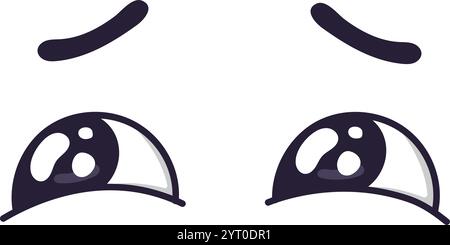 Two sad cartoon eyes are expressing sadness, looking down with eyebrows slightly raised and tears forming at the bottom of the irises, creating a Stock Vector