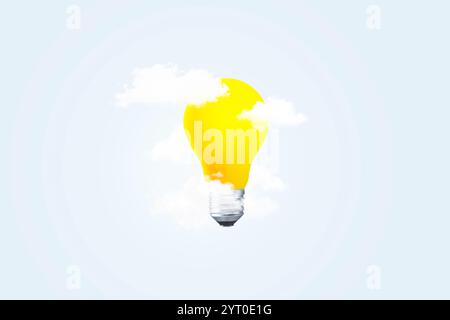 Creative yellow light bulb in the clouds, concept. Creative idea. Idea's generator. Business creativity and inspiration concepts with lightbulb. motiv Stock Photo