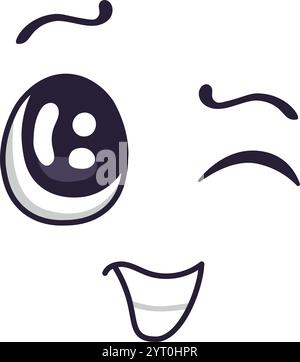 Cartoon winking face with a joyful expression, radiating happiness and positive emotions, perfect for conveying cheerful messages and playful Stock Vector