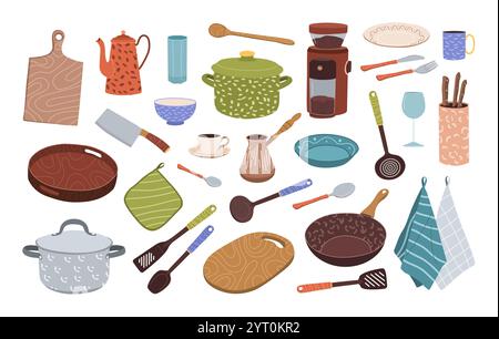 Kitchenware set. Utensils, kitchen tools. Vector. Stock Vector