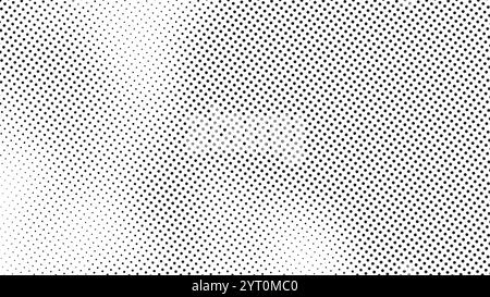 Diagonal halftone pattern design featuring black dots on a white background creating a dynamic visual gradient. Vector noise gradient. Stock Vector