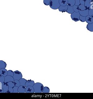 Hand drawn graphic line illustrations of blueberry isolated on white transparent background. vector Detailed square frame with blueberries. Applicable Stock Vector