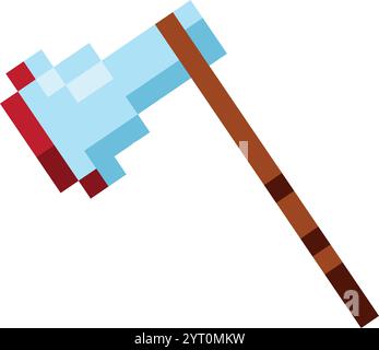 video game items pixelated ax Stock Vector