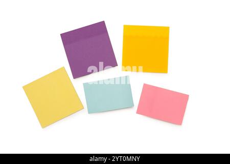 Blank colored sticky papers on a white background with copy space Stock Photo