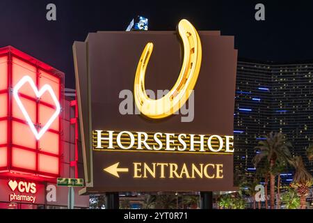 The Horseshoe Las Vegas Hotel and Casino is a Caesars Entertainment property located on the strip and previously known as Bally's and MGM Grand. Stock Photo