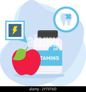Fruits vitamin C help protect the gums from inflammation, infection bleeding concept Apple are Natures Toothbrush vector icon design, Dentistry symbol Stock Vector
