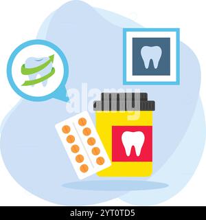 Teeth Medicine Pills and Relievers Antibiotics Tablets Jar concept, Tooth Pain relief Medication Kit vector color icon design, Dentistry symbol, Healt Stock Vector