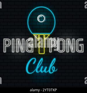 Ping pong club. Bright neon illustration. Stock Vector