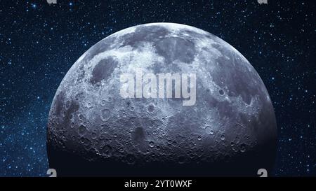 The surface of the moon with craters in outer space. Moon with stars Stock Photo