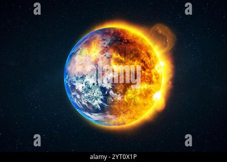 Planet earth is on fire, concept. Global climate change and warming, creative idea Stock Photo
