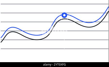 Two lines are representing data progression over time, one blue and one black, creating a visual representation of trends and a key intersection point Stock Vector