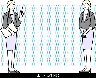 Business person making a proposal to a customer - Woman - Full body clipboard vector illustration Stock Vector