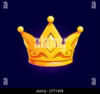 Golden crown icon, game asset. Isolated cartoon vector vibrant gold monarch headwear with ornate details, regal symbol represents authority, royalty and prestige, power, success, nobility and luxury Stock Vector