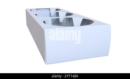 A white, rectangular object with three circular indentations, likely designed for holding cups or containers. Stock Photo