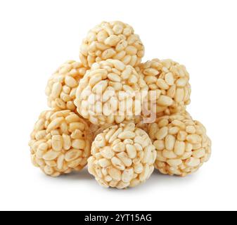 Delicious puffed rice balls isolated on white Stock Photo