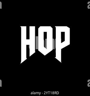 HOP letter logo design for technology company. HOP logo design black and white color combination. HOP logo, HOP vector, HOP design, HOP icon, HOP alph Stock Vector