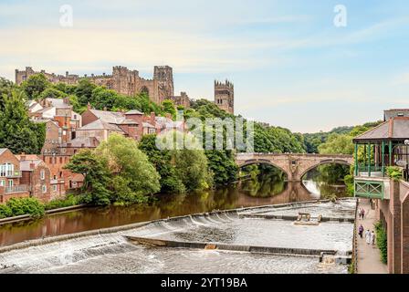 Durham Castle is a Norman castle above the River Wear, England Stock Photo