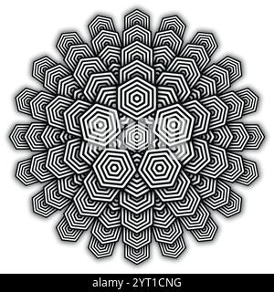 Intricate hexagon mandala with striking radial symmetry and monochrome colors Stock Vector