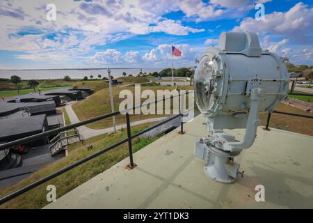 WWII era signal lamp over Fort Moultrie on Sullivan's Island, South Carolina Stock Photo