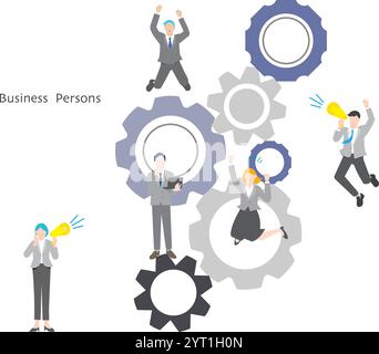 Business team runs on gears-vector illustrations Stock Vector