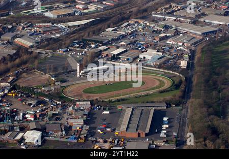 Aerial view of Monmore Green Dog Track and Speedway Stadium in Wolverhampton 2005 Stock Photo