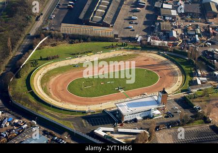 Aerial view of Monmore Green Dog Track and Speedway Stadium in Wolverhampton Stock Photo