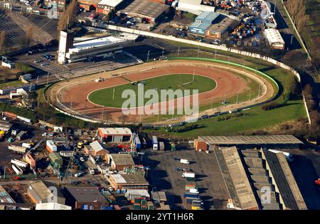 Aerial view of Monmore Green Dog Track and Speedway Stadium in Wolverhampton Stock Photo