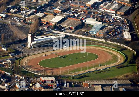 Aerial view of Monmore Green Dog Track and Speedway Stadium in Wolverhampton Stock Photo