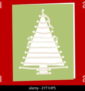 Christmas tree made of cord or string or wire or thread on a stapled cardboard greeting card Stock Vector