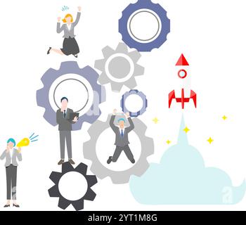 team work and gears vector illustration Stock Vector