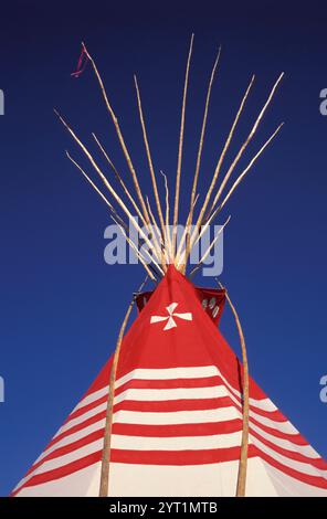 Blackfeet painted tipi at, North American Indian days, Blackfeet Indian Reservation, Browning, Montana, USA Stock Photo