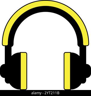 Yellow headset vector illustration isolated background,  headphones flat icon, audio electronic gadget, wireless headphone clip art. Stock Vector
