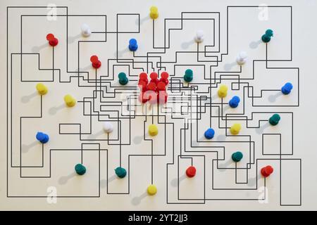 complex messy management or organization, chaotic decision tree, complicated business process Stock Photo
