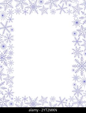 Snowflakes festive Christmas rectangular vertical frame simple hand drawn vector illustration, New Year winter holiday celebration decor, template perfect for invitation, card, poster, banner design Stock Vector