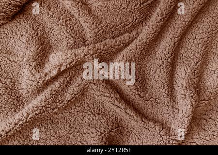 Soft, textured brown fleece fabric texture in color of the year 2025 mocha mousse Stock Photo
