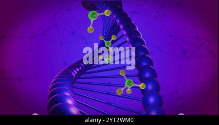 Image of molecules moving over dna strand spinning Stock Photo