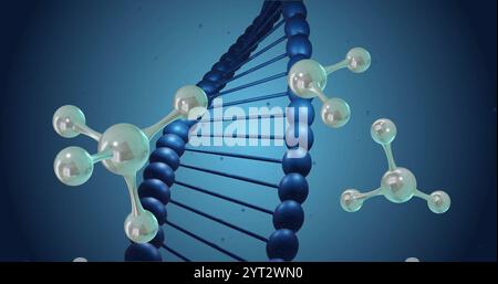 Image of molecules moving over dna strand spinning Stock Photo