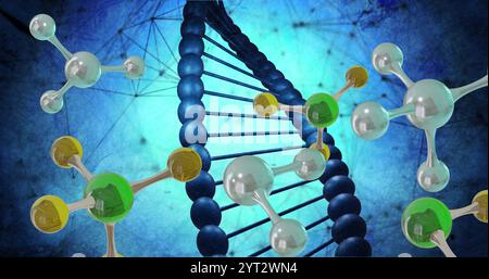 Image of molecules moving over dna strand spinning Stock Photo