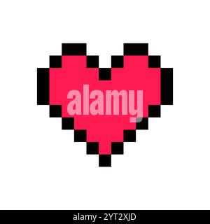 Valentine pixelated red heart icon. Isolated on white background. Stock Vector