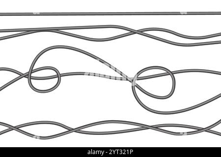 Curved wire vector. Abstract looping shape. Minimal winding line. Smooth black contour. Stock Vector